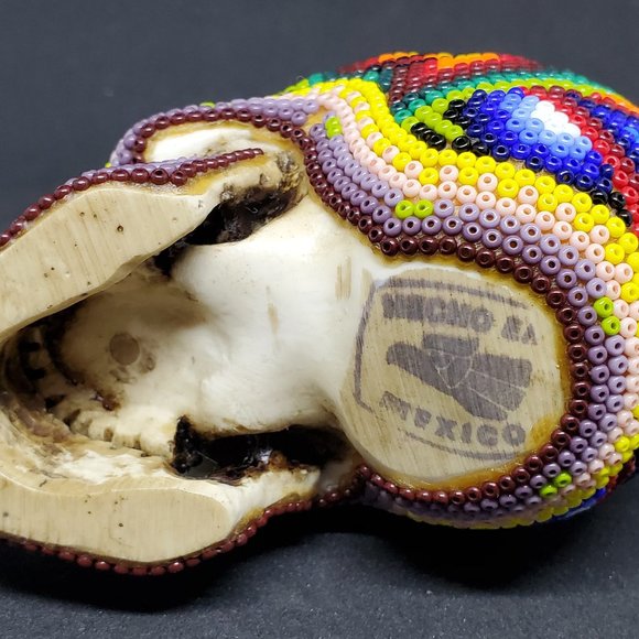 Huichol Beaded Skull on carved fish bone ~ Handcrafted by indigenous artist - Picture 8 of 11